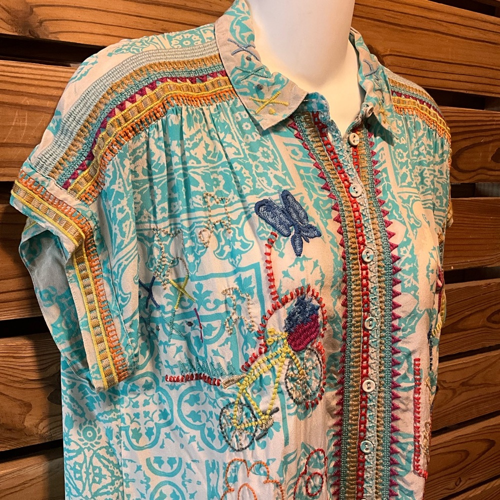 NWT Johnny Was Biya Dionne Silk Blouse Waterscape - Picture 3 of 10